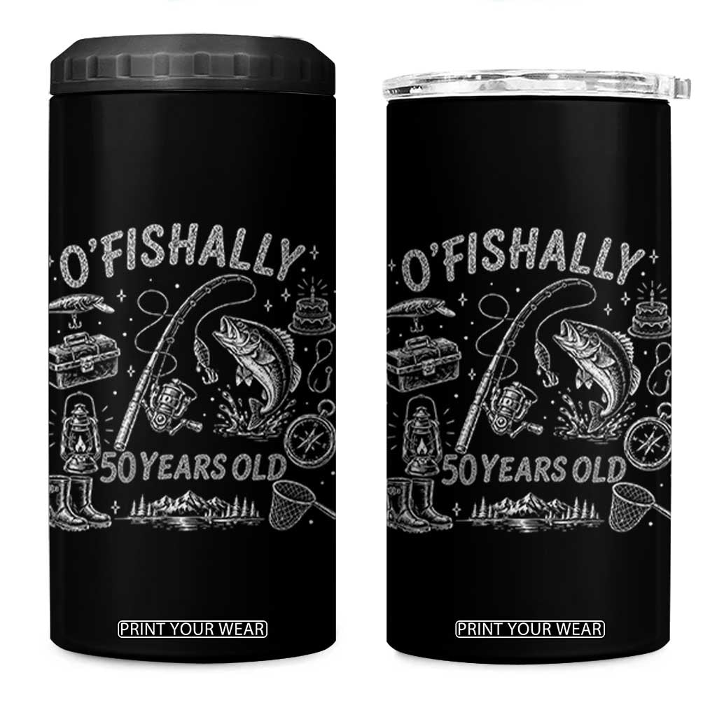 O'Fishally 50 Years Old 4 in 1 Can Cooler Tumbler Funny Fisherman Birthday Graphic TS12 One Size: 16 oz Black Print Your Wear