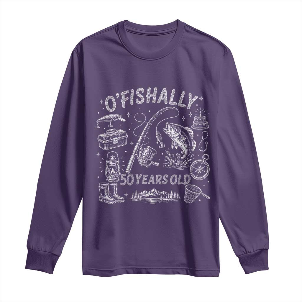 O'Fishally 50 Years Old Long Sleeve Shirt Funny Fisherman Birthday Graphic TS12 Purple Print Your Wear