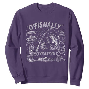 O'Fishally 50 Years Old Sweatshirt Funny Fisherman Birthday Graphic TS12 Purple Print Your Wear