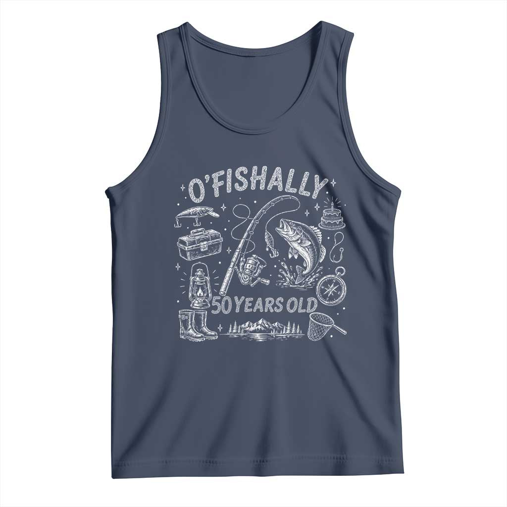 O'Fishally 50 Years Old Tank Top Funny Fisherman Birthday Graphic TS12 Navy Print Your Wear