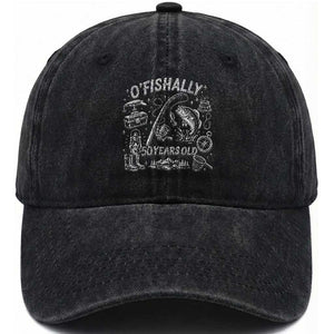 O'Fishally 50 Years Old Washed Cotton Baseball Cap Funny Fisherman Birthday Graphic TS12 Print Your Wear