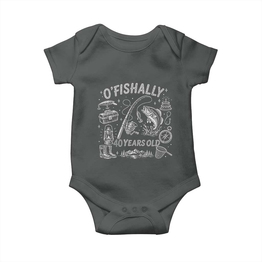 O'Fishally 40 Years Old Baby Onesie Funny Fisherman Birthday Graphic TS12 Dark Heather Print Your Wear