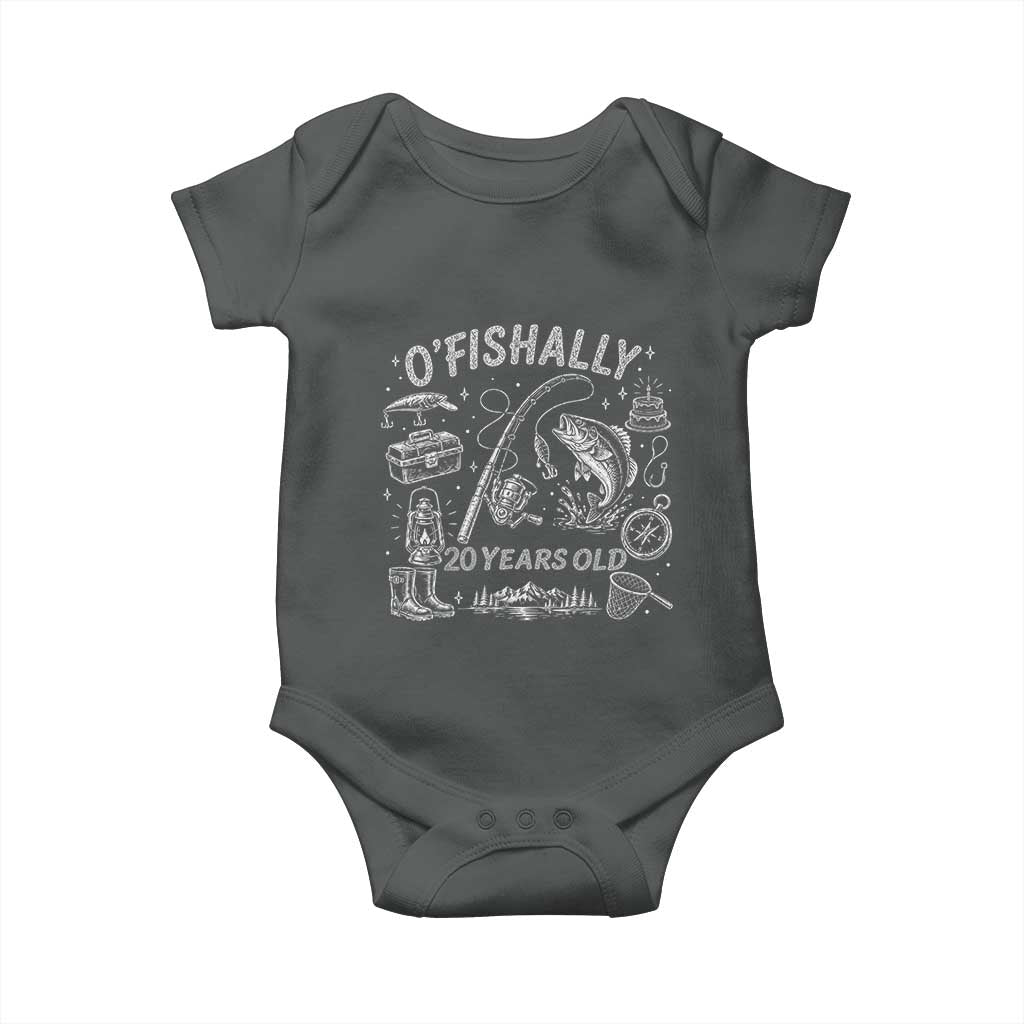O'Fishally 20 Years Old Baby Onesie Funny Fisherman Birthday Graphic TS12 Dark Heather Print Your Wear