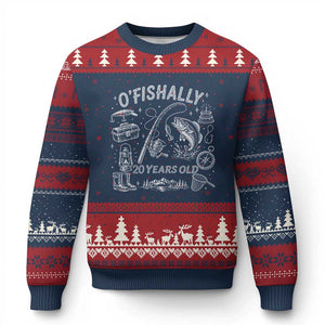 O'Fishally 20 Years Old Ugly Christmas Sweater Funny Fisherman Birthday Graphic TS12 Navy Red Print Your Wear