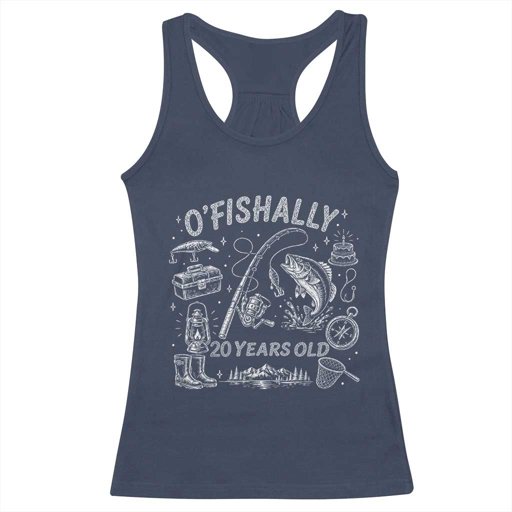 O'Fishally 20 Years Old Racerback Tank Top Funny Fisherman Birthday Graphic TS12 Navy Print Your Wear