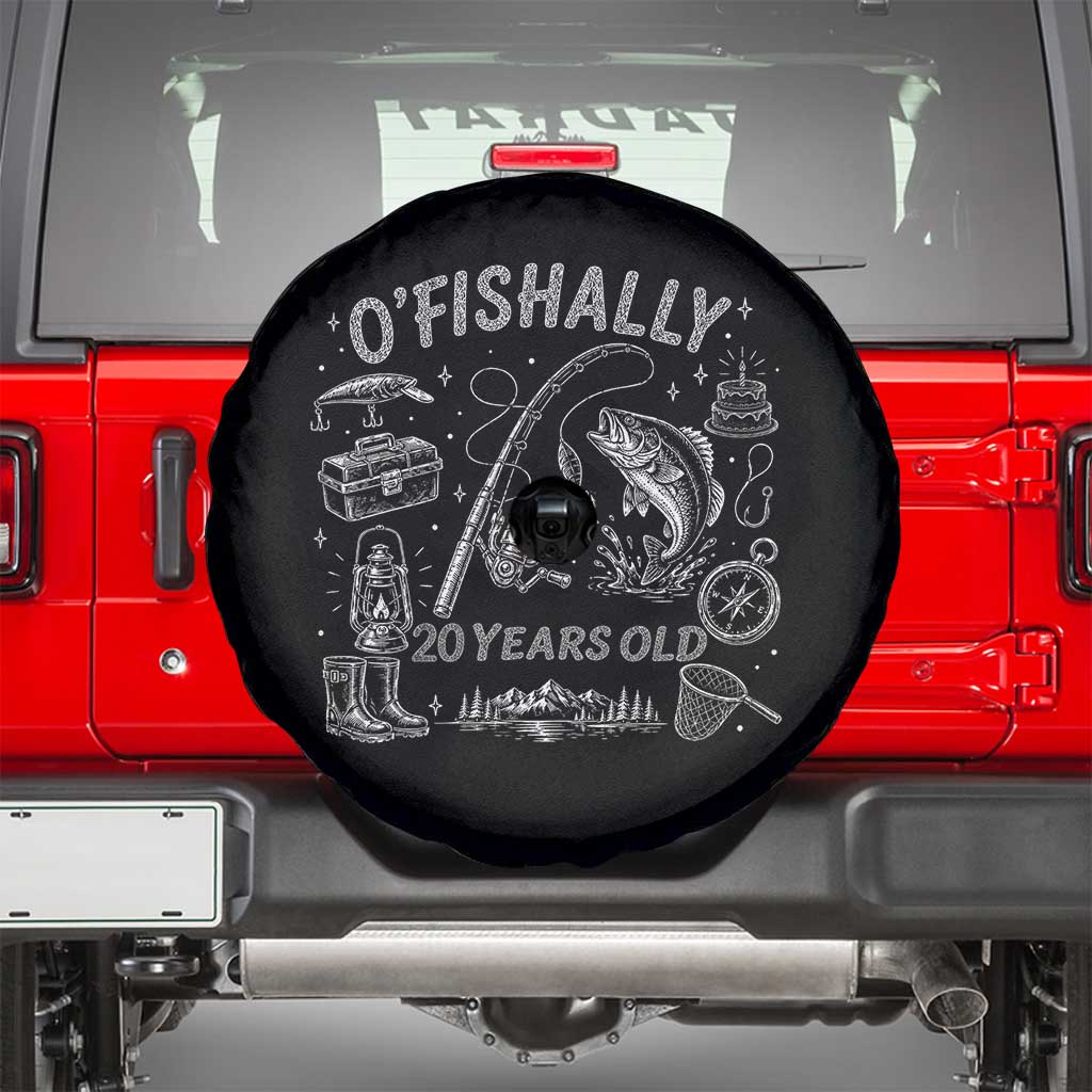 O'Fishally 20 Years Old Spare Tire Cover Funny Fisherman Birthday Graphic TS12 Black Print Your Wear