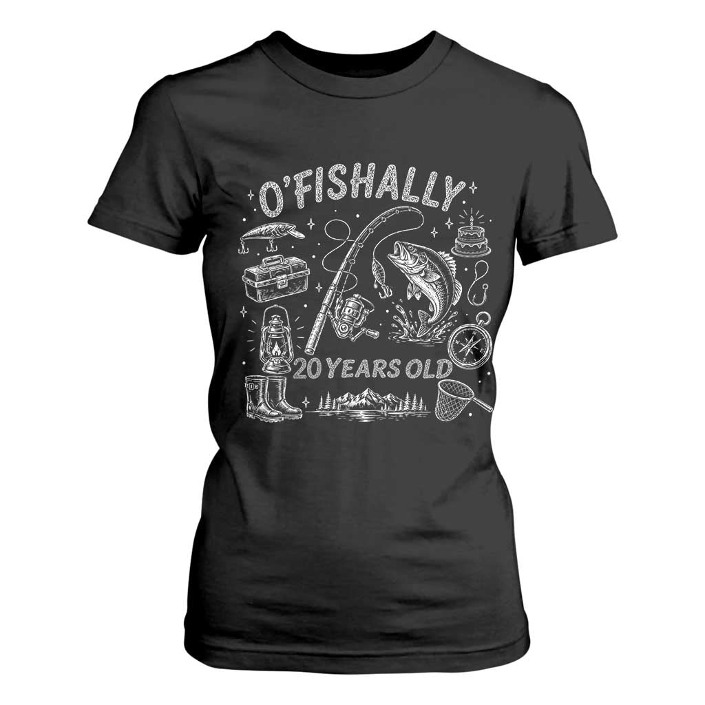O'Fishally 20 Years Old T Shirt For Women Funny Fisherman Birthday Graphic TS12 Black Print Your Wear