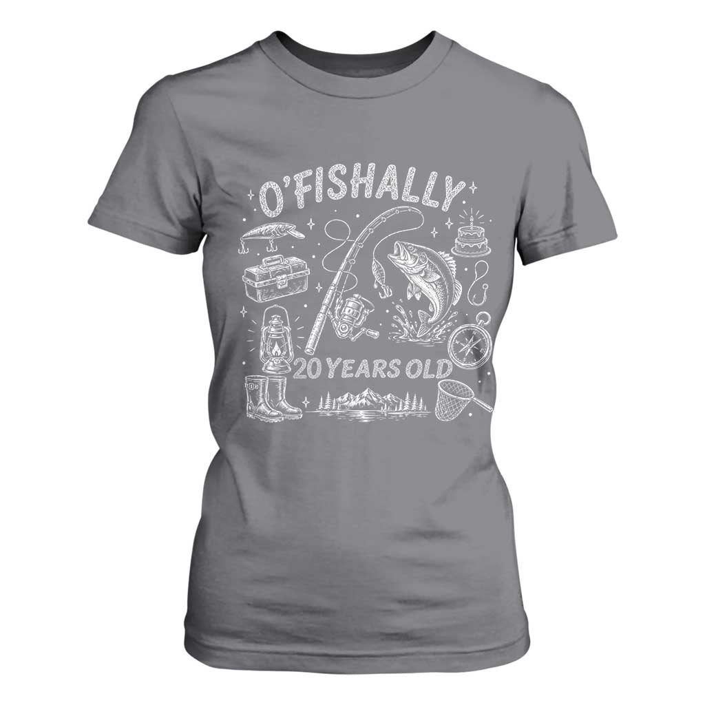 O'Fishally 20 Years Old T Shirt For Women Funny Fisherman Birthday Graphic TS12 Charcoal Print Your Wear