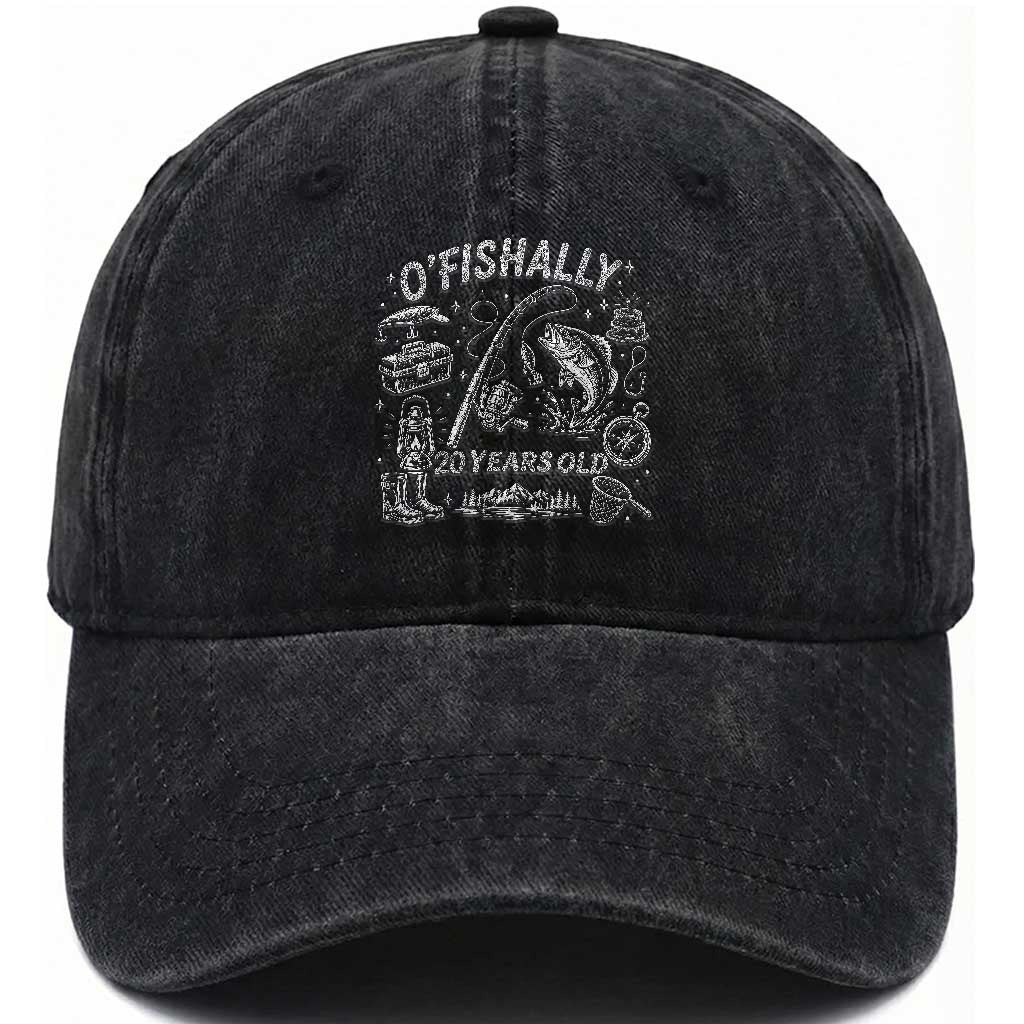 O'Fishally 20 Years Old Washed Cotton Baseball Cap Funny Fisherman Birthday Graphic TS12 Print Your Wear