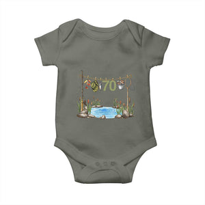 70th Birthday Fishing Baby Onesie Fisherman Birthday Party Gift TS12 Military Green Print Your Wear