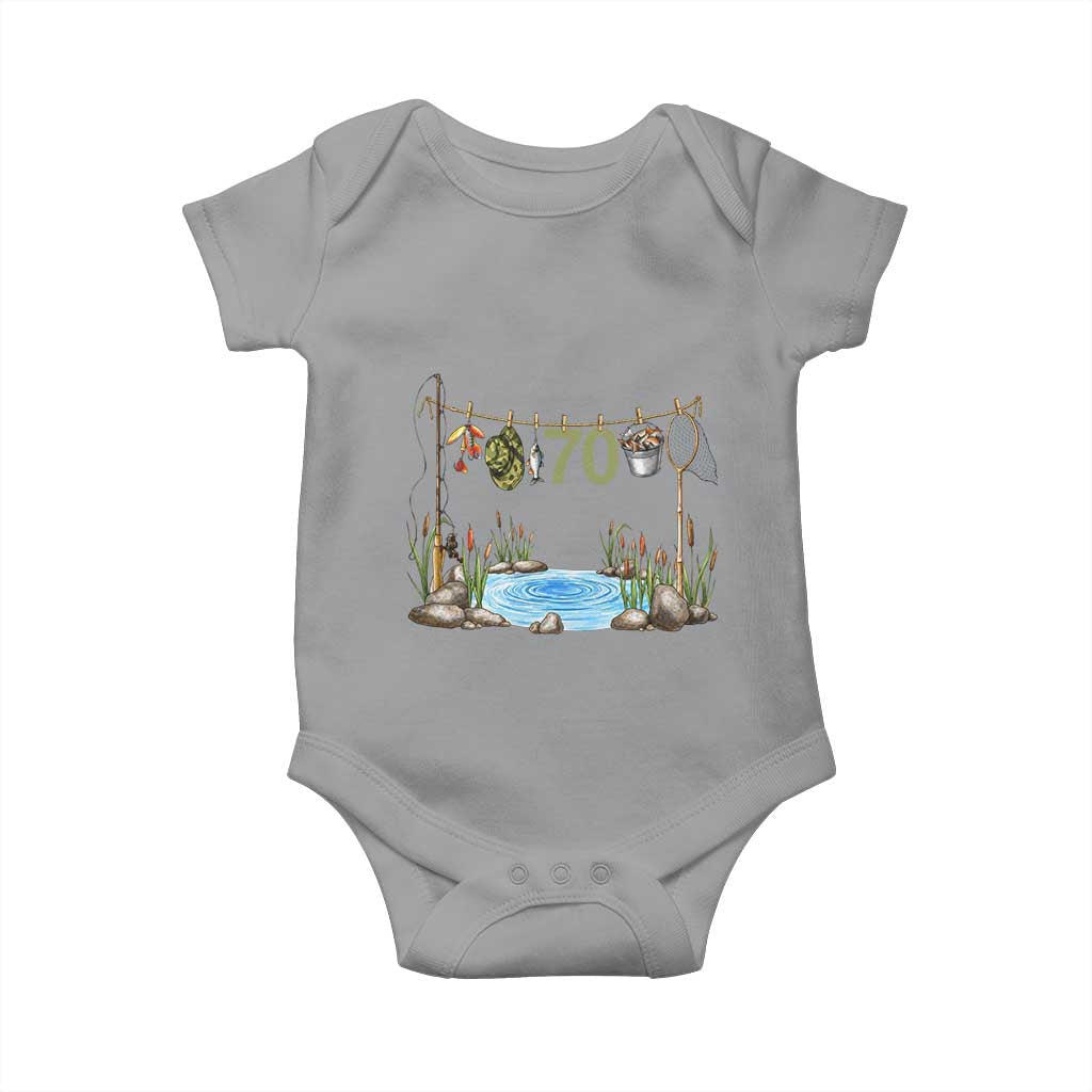 70th Birthday Fishing Baby Onesie Fisherman Birthday Party Gift TS12 Sport Gray Print Your Wear