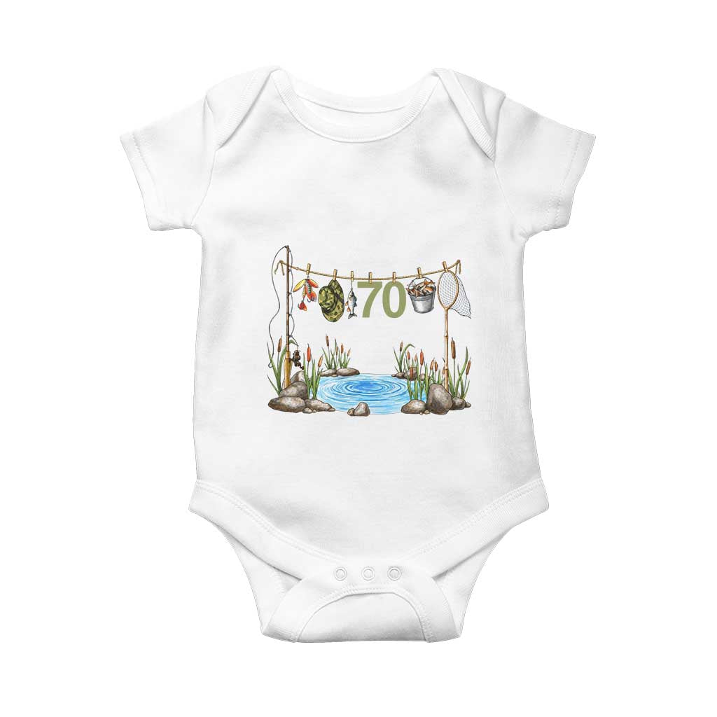 70th Birthday Fishing Baby Onesie Fisherman Birthday Party Gift TS12 White Print Your Wear
