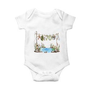 70th Birthday Fishing Baby Onesie Fisherman Birthday Party Gift TS12 White Print Your Wear