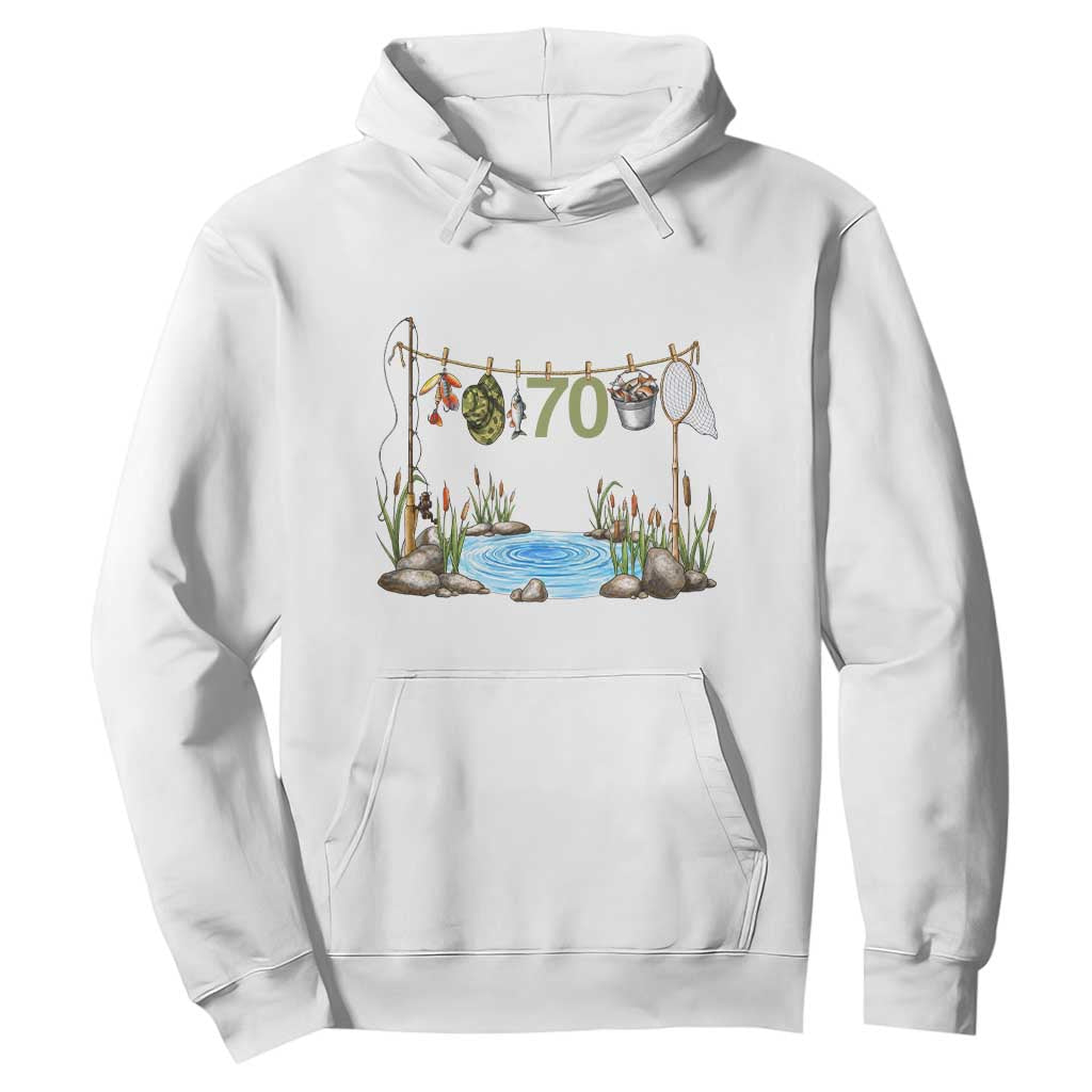 70th Birthday Fishing Hoodie Fisherman Birthday Party Gift TS12 White Print Your Wear