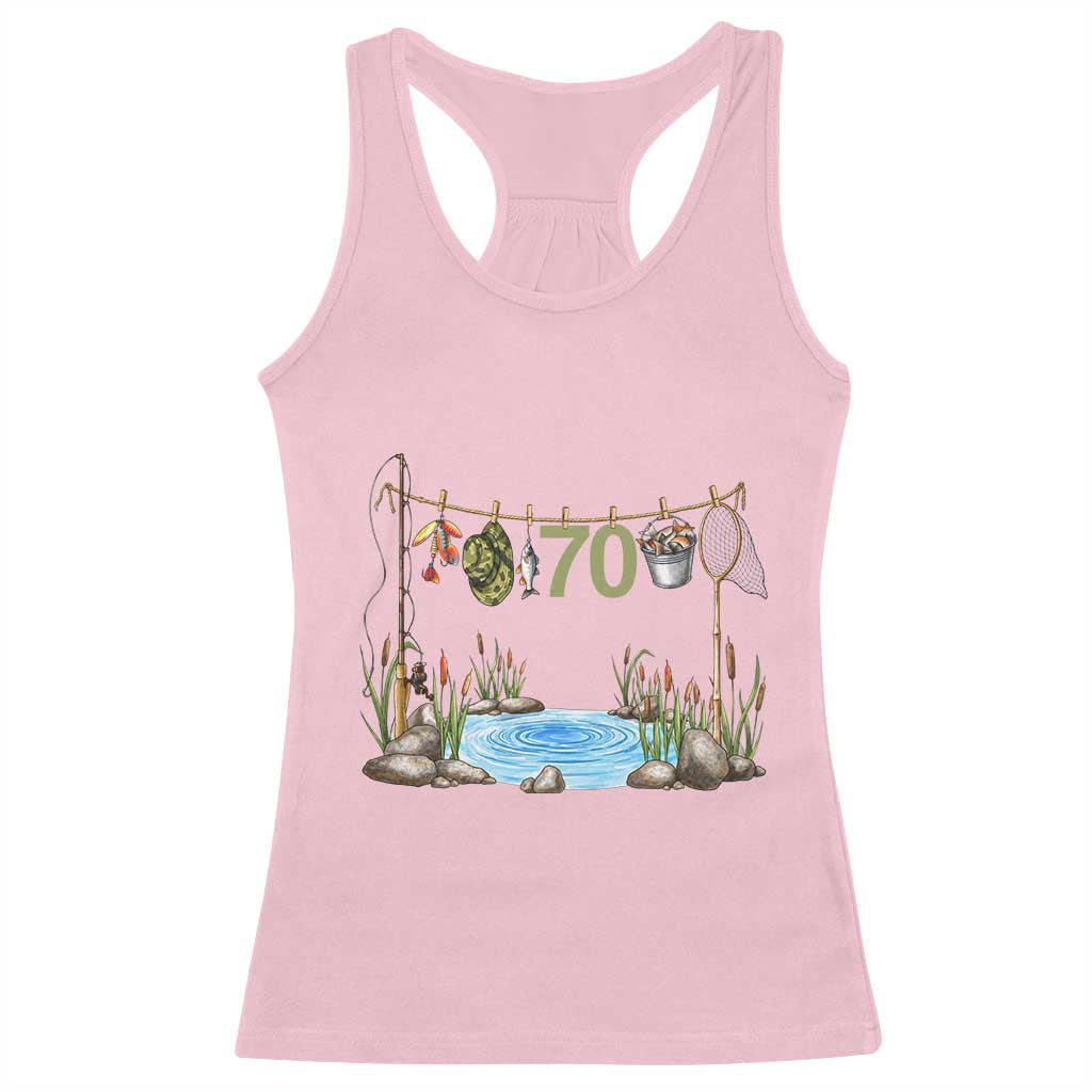 70th Birthday Fishing Racerback Tank Top Fisherman Birthday Party Gift TS12 Light Pink Print Your Wear