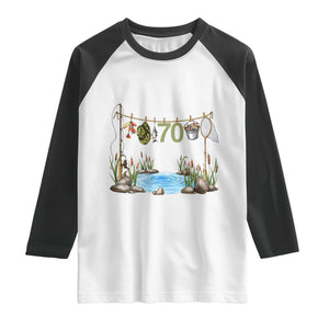 70th Birthday Fishing Raglan Shirt Fisherman Birthday Party Gift TS12 White Black Print Your Wear
