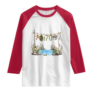 70th Birthday Fishing Raglan Shirt Fisherman Birthday Party Gift TS12 White Red Print Your Wear