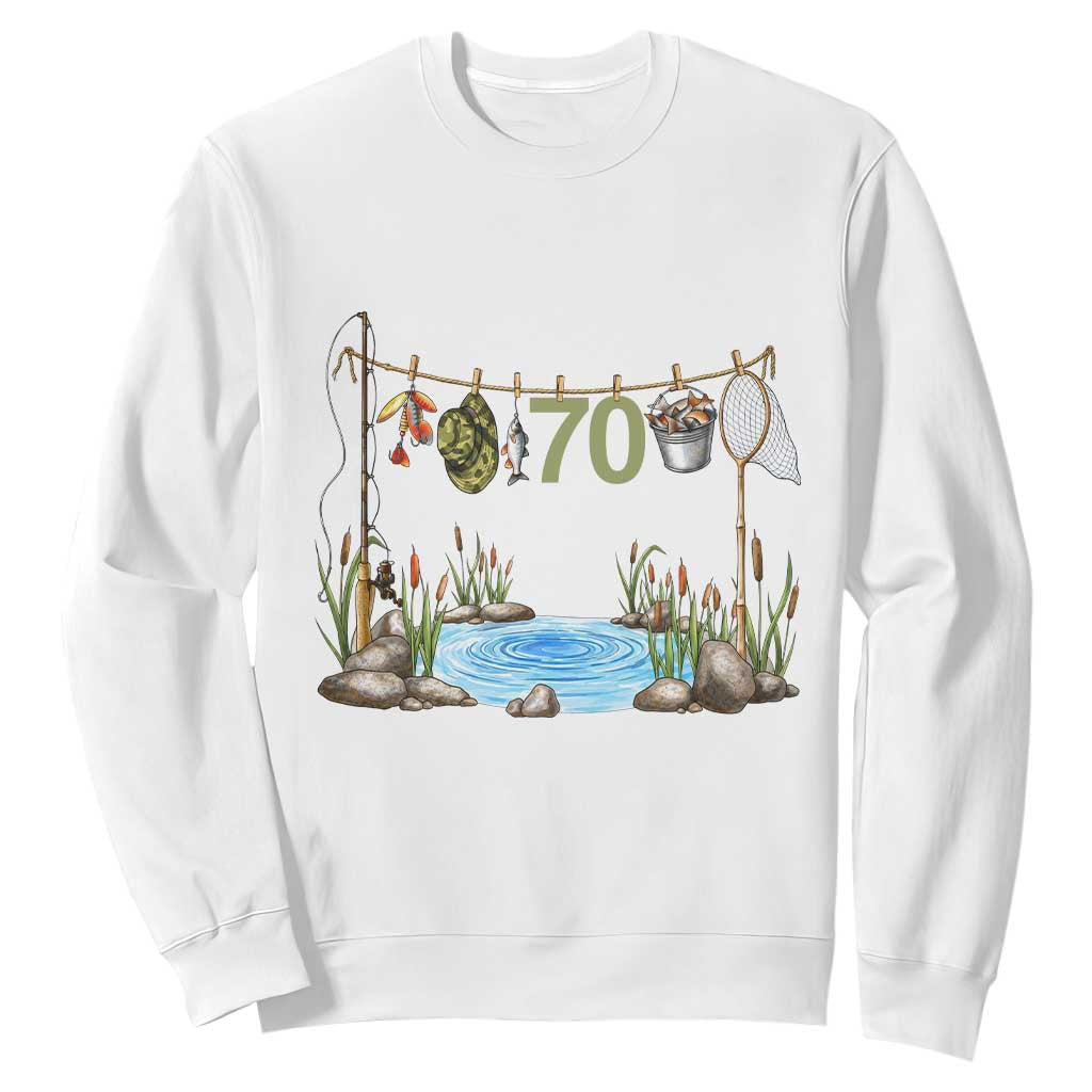70th Birthday Fishing Sweatshirt Fisherman Birthday Party Gift TS12 White Print Your Wear