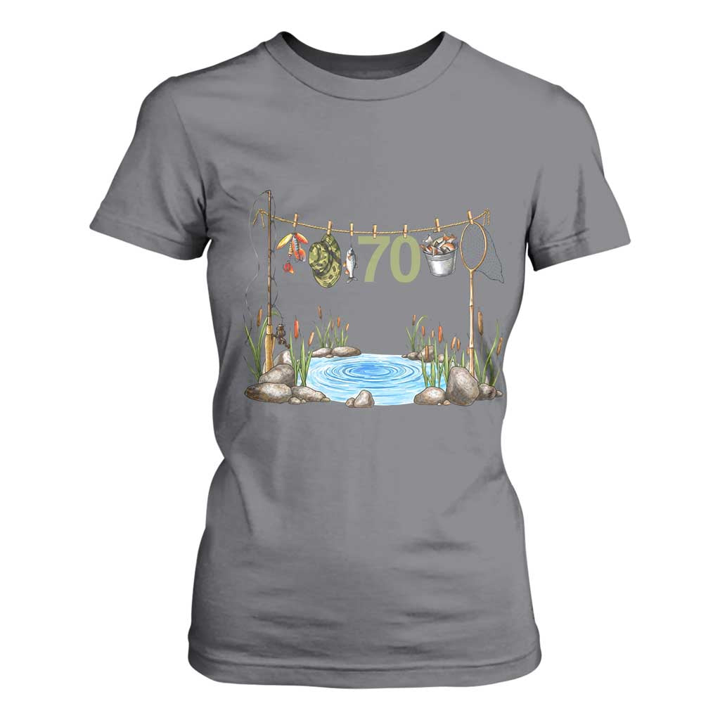 70th Birthday Fishing T Shirt For Women Fisherman Birthday Party Gift TS12 Charcoal Print Your Wear