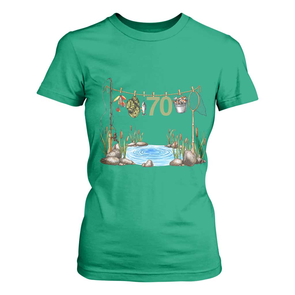 70th Birthday Fishing T Shirt For Women Fisherman Birthday Party Gift TS12 Irish Green Print Your Wear