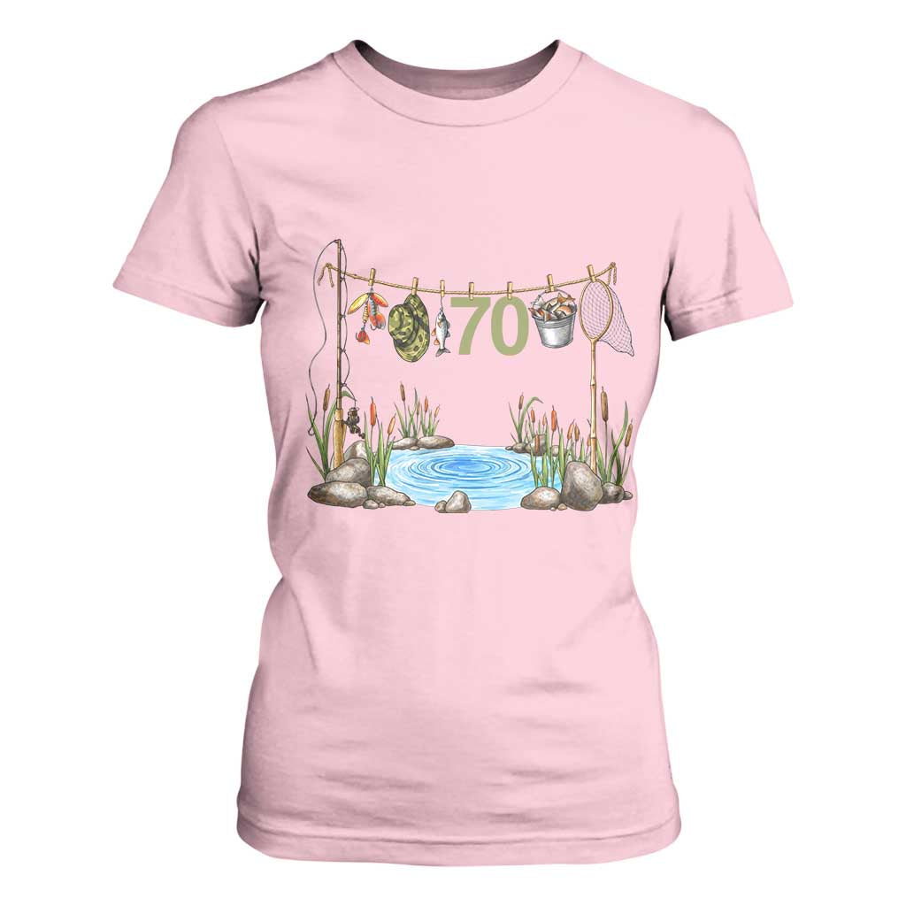 70th Birthday Fishing T Shirt For Women Fisherman Birthday Party Gift TS12 Light Pink Print Your Wear