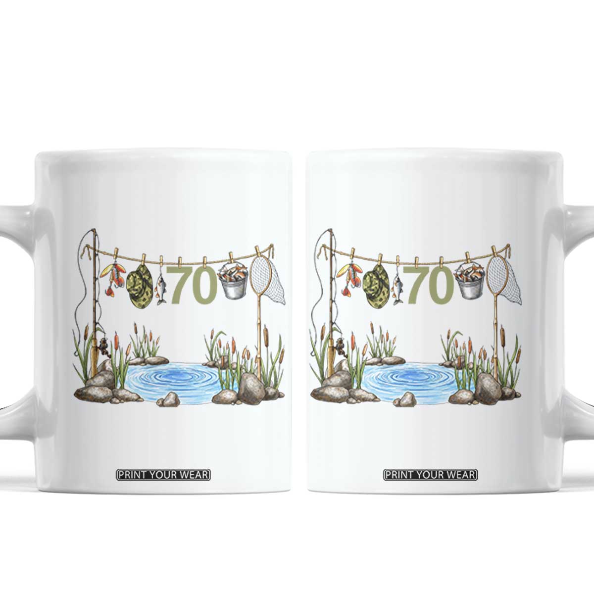 70th Birthday Fishing Coffee Mug Fisherman Birthday Party Gift TS12 White Print Your Wear