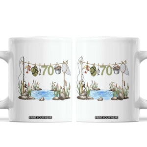 70th Birthday Fishing Coffee Mug Fisherman Birthday Party Gift TS12 White Print Your Wear
