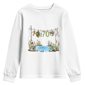70th Birthday Fishing Youth Sweatshirt Fisherman Birthday Party Gift TS12 White Print Your Wear