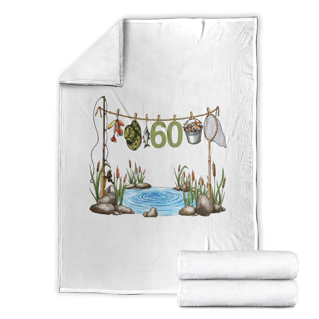 60th Birthday Fishing Throw Blanket Fisherman Birthday Party Gift TS12 White Print Your Wear