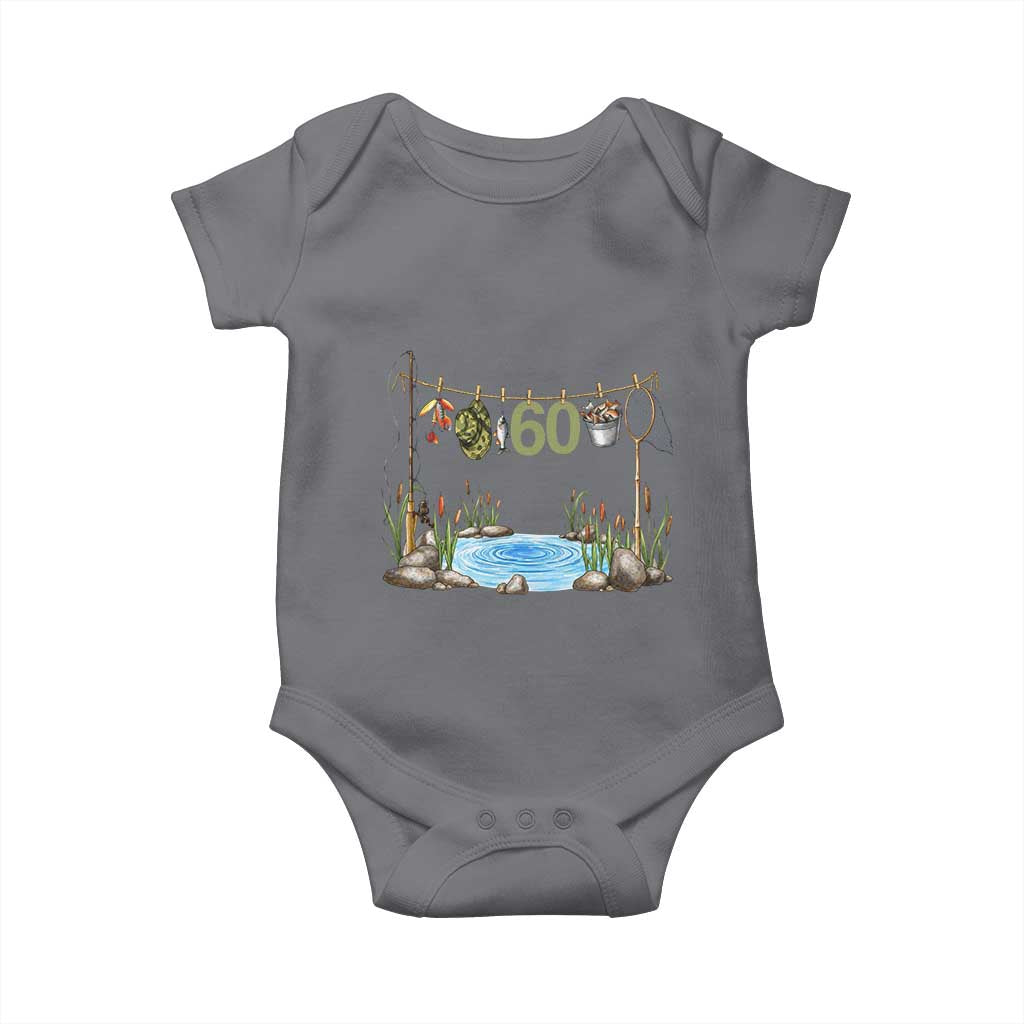 60th Birthday Fishing Baby Onesie Fisherman Birthday Party Gift TS12 Charcoal Print Your Wear