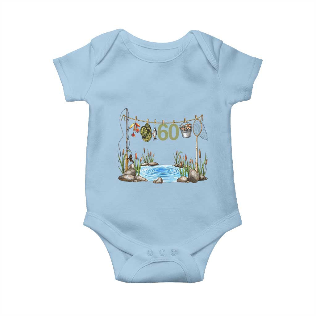 60th Birthday Fishing Baby Onesie Fisherman Birthday Party Gift TS12 Light Blue Print Your Wear