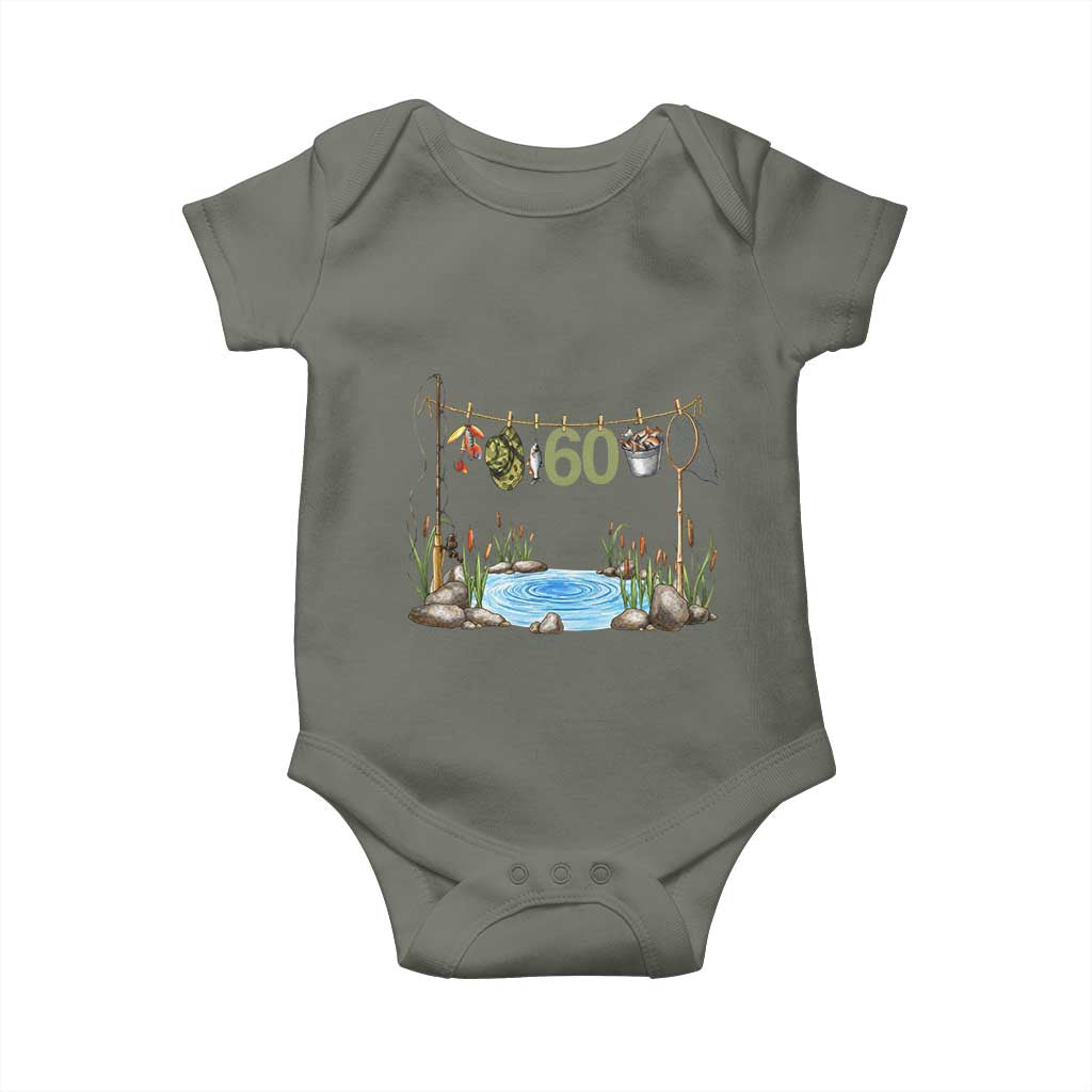 60th Birthday Fishing Baby Onesie Fisherman Birthday Party Gift TS12 Military Green Print Your Wear