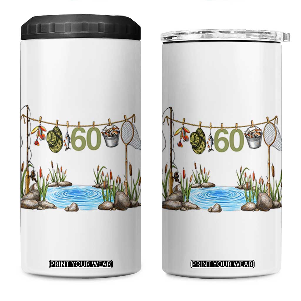 60th Birthday Fishing 4 in 1 Can Cooler Tumbler Fisherman Birthday Party Gift TS12 One Size: 16 oz White Print Your Wear