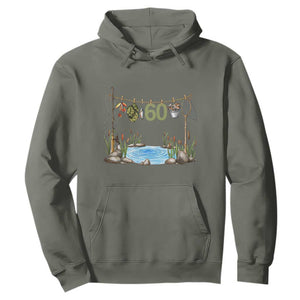 60th Birthday Fishing Hoodie Fisherman Birthday Party Gift TS12 Military Green Print Your Wear