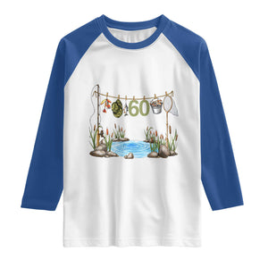 60th Birthday Fishing Raglan Shirt Fisherman Birthday Party Gift TS12 White Royal Print Your Wear