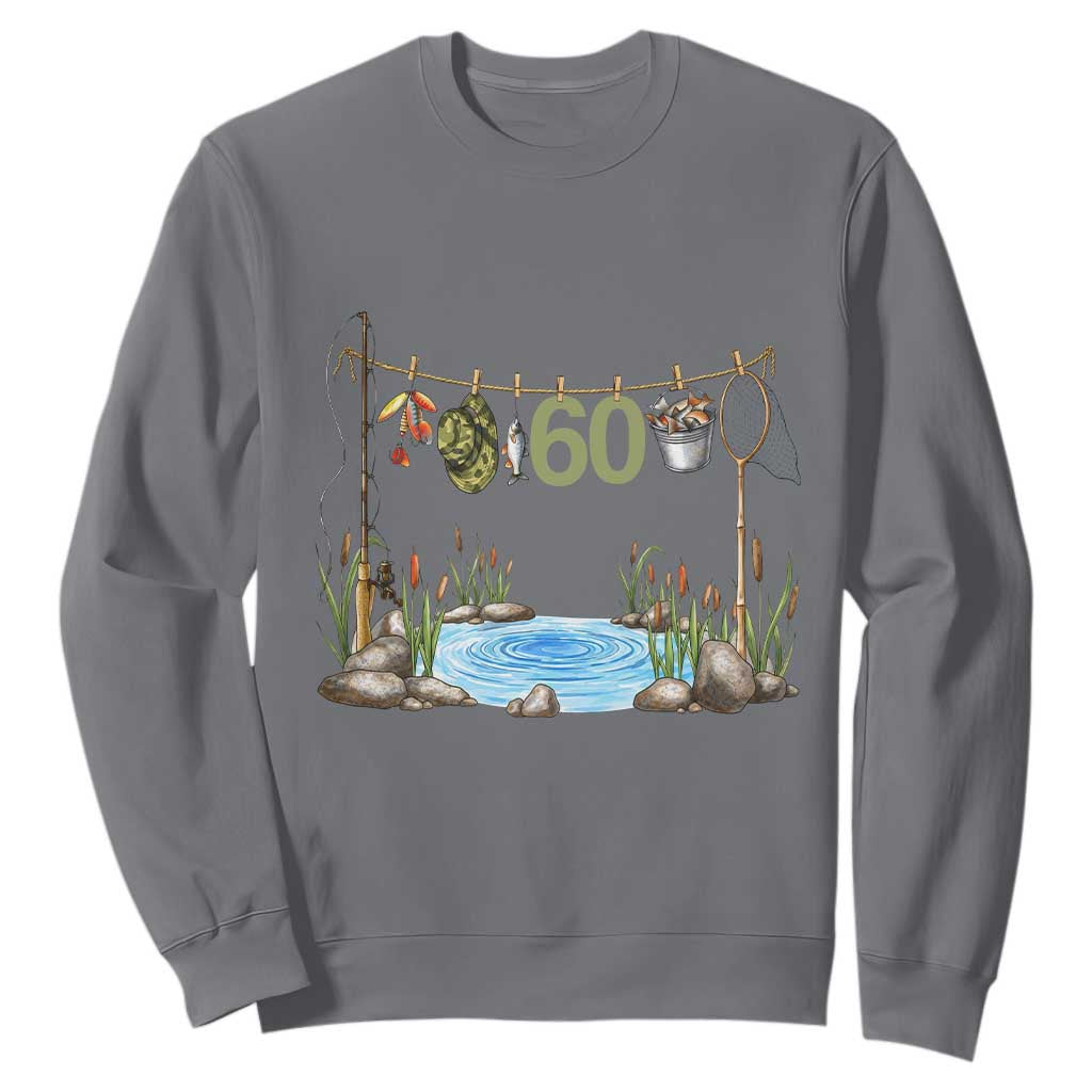 60th Birthday Fishing Sweatshirt Fisherman Birthday Party Gift TS12 Charcoal Print Your Wear