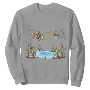 60th Birthday Fishing Sweatshirt Fisherman Birthday Party Gift TS12 Sport Gray Print Your Wear