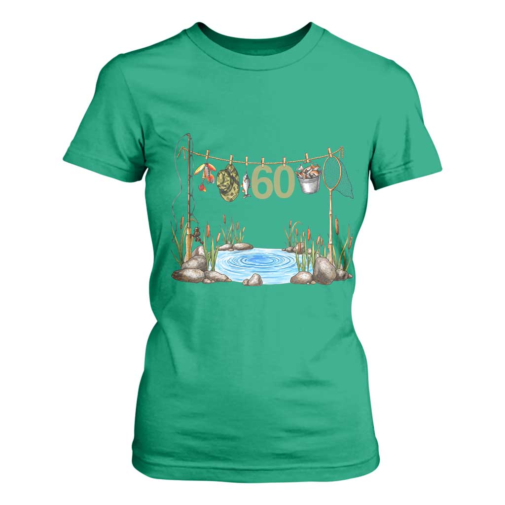 60th Birthday Fishing T Shirt For Women Fisherman Birthday Party Gift TS12 Irish Green Print Your Wear