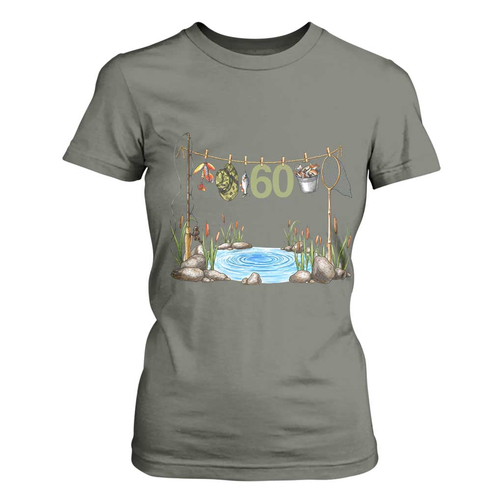 60th Birthday Fishing T Shirt For Women Fisherman Birthday Party Gift TS12 Military Green Print Your Wear