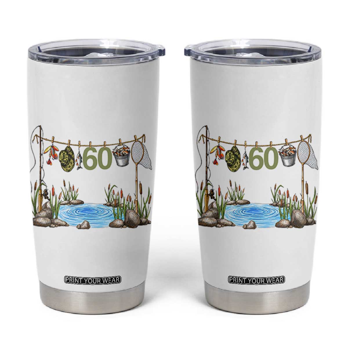 60th Birthday Fishing Tumbler Cup Fisherman Birthday Party Gift TS12 White Print Your Wear
