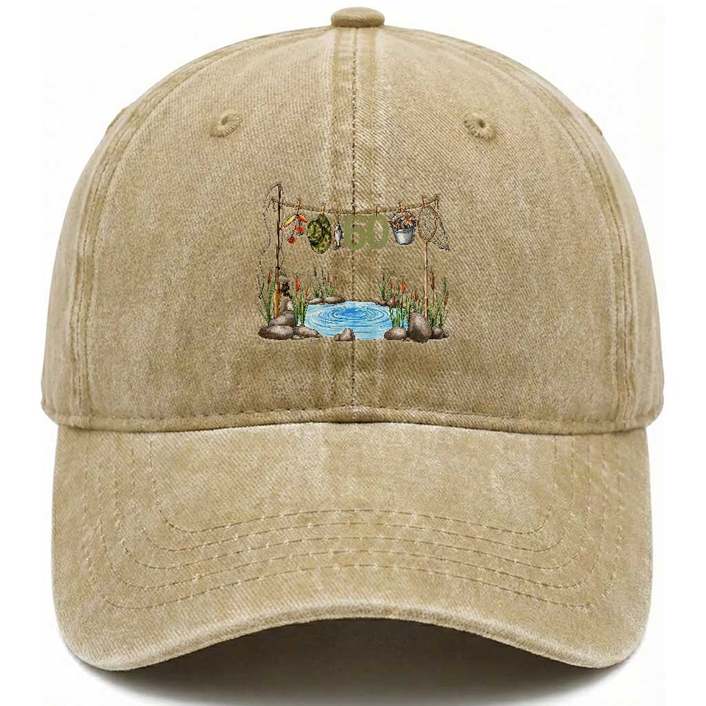 60th Birthday Fishing Washed Cotton Baseball Cap Fisherman Birthday Party Gift TS12 Print Your Wear