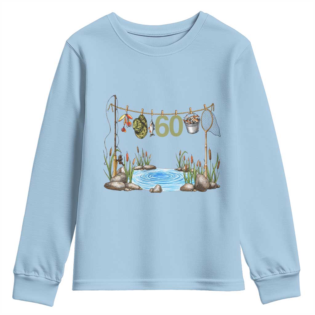 60th Birthday Fishing Youth Sweatshirt Fisherman Birthday Party Gift TS12 Light Blue Print Your Wear