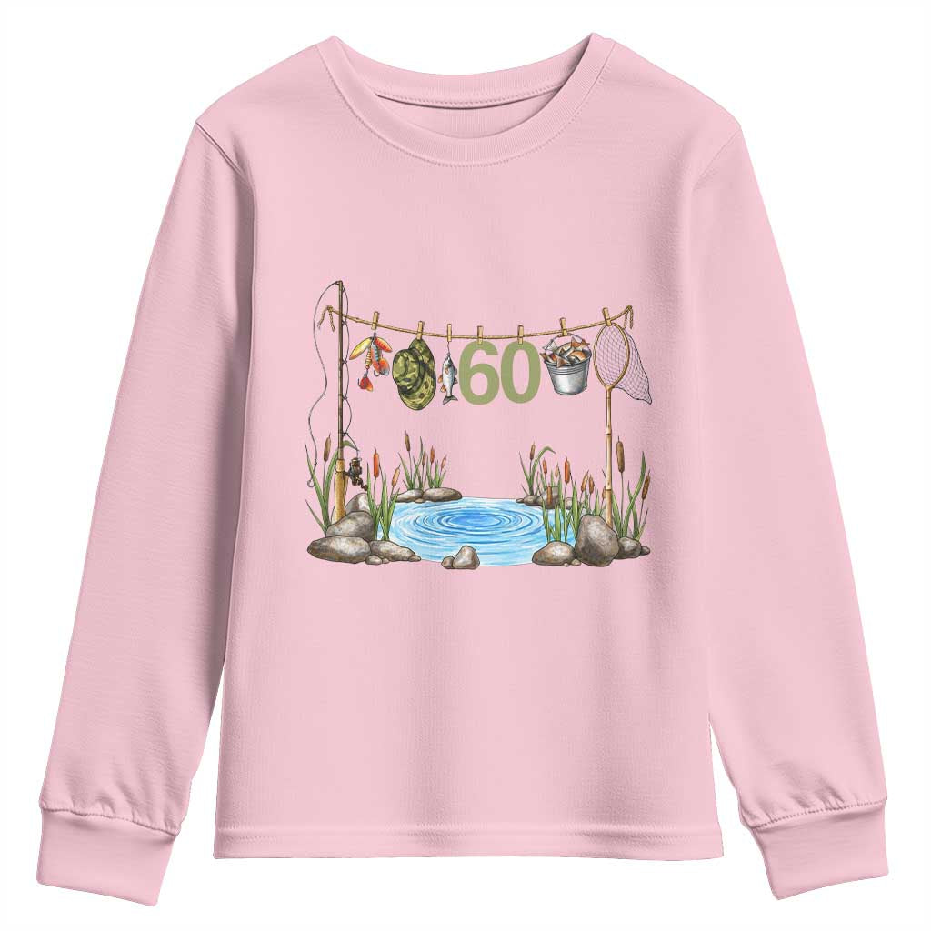 60th Birthday Fishing Youth Sweatshirt Fisherman Birthday Party Gift TS12 Light Pink Print Your Wear