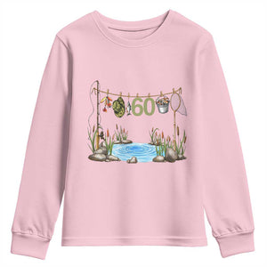 60th Birthday Fishing Youth Sweatshirt Fisherman Birthday Party Gift TS12 Light Pink Print Your Wear