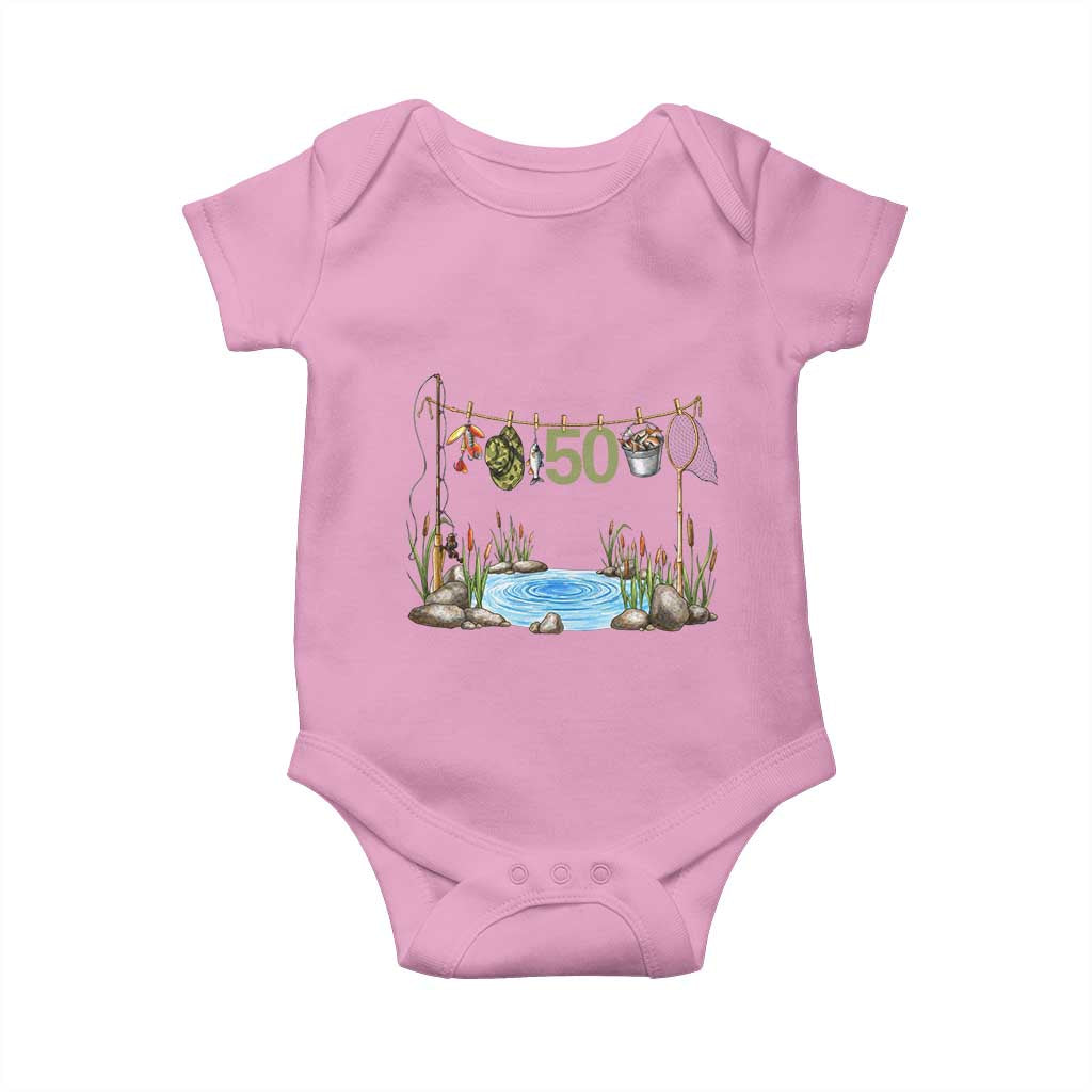 50th Birthday Fishing Baby Onesie Fisherman Birthday Party Gift TS12 Light Pink Print Your Wear