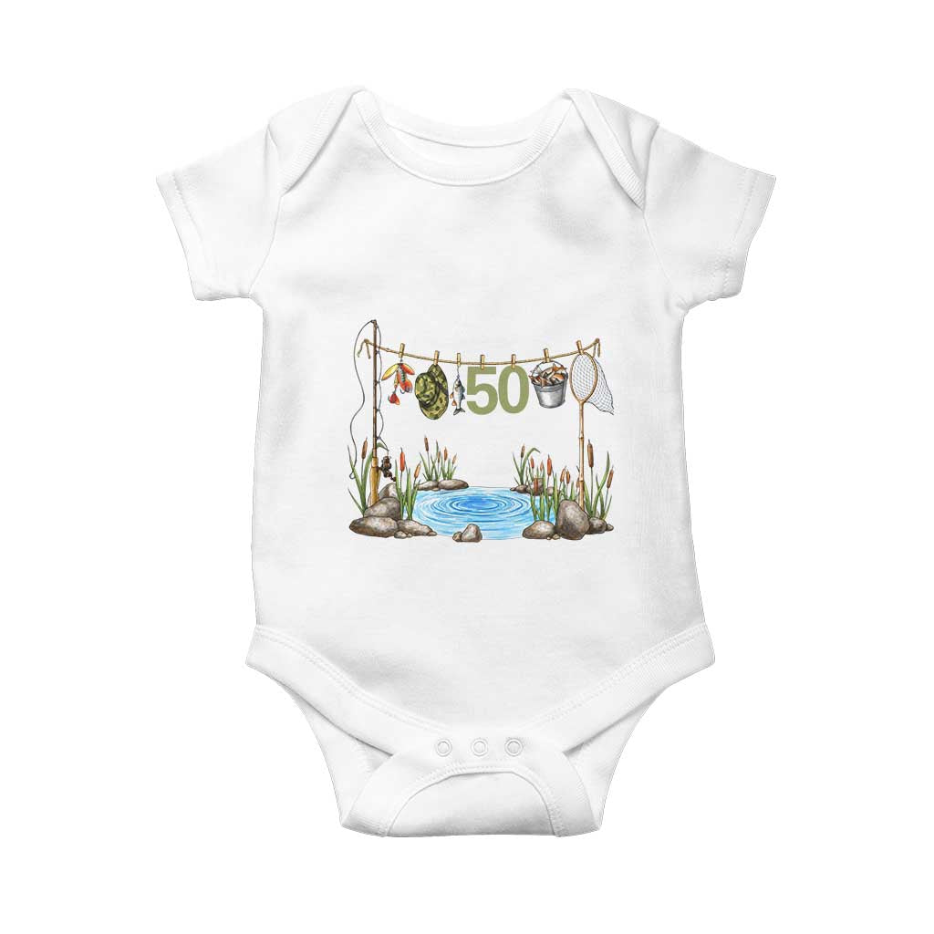 50th Birthday Fishing Baby Onesie Fisherman Birthday Party Gift TS12 White Print Your Wear