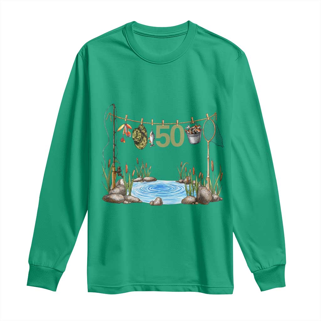 50th Birthday Fishing Long Sleeve Shirt Fisherman Birthday Party Gift TS12 Irish Green Print Your Wear