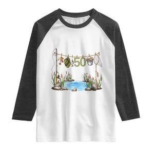 50th Birthday Fishing Raglan Shirt Fisherman Birthday Party Gift TS12 White Heather Charcoal Print Your Wear