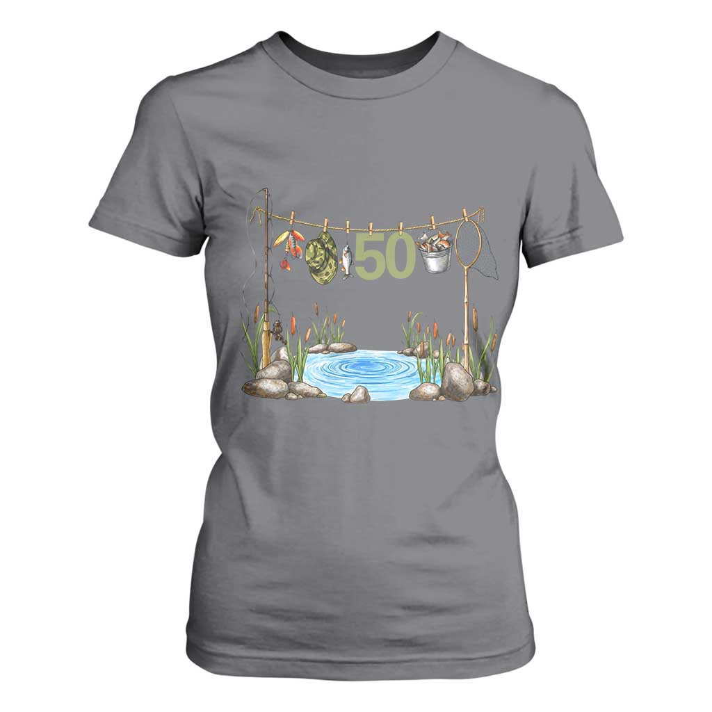 50th Birthday Fishing T Shirt For Women Fisherman Birthday Party Gift TS12 Charcoal Print Your Wear