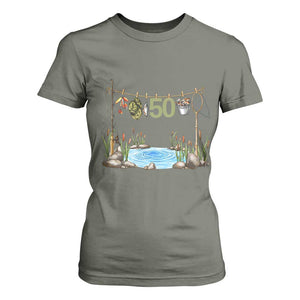 50th Birthday Fishing T Shirt For Women Fisherman Birthday Party Gift TS12 Military Green Print Your Wear